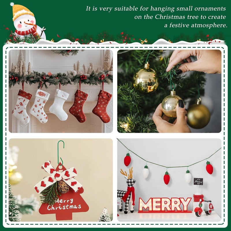 Quacc 100 PCS Green Bauble Hooks Metal Ornament Hooks for Christmas Tree Wreaths Home Kitchen Party Decoration (Green) - Image 3